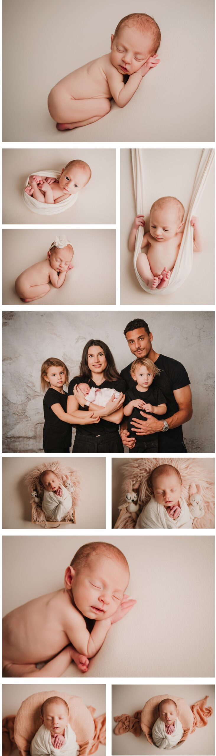 seleccion de fotos de una sesión de recién nacido de estilo minimalista en nuestro estudio de fotografía de los Villares, Jaén, ESPAÑA.